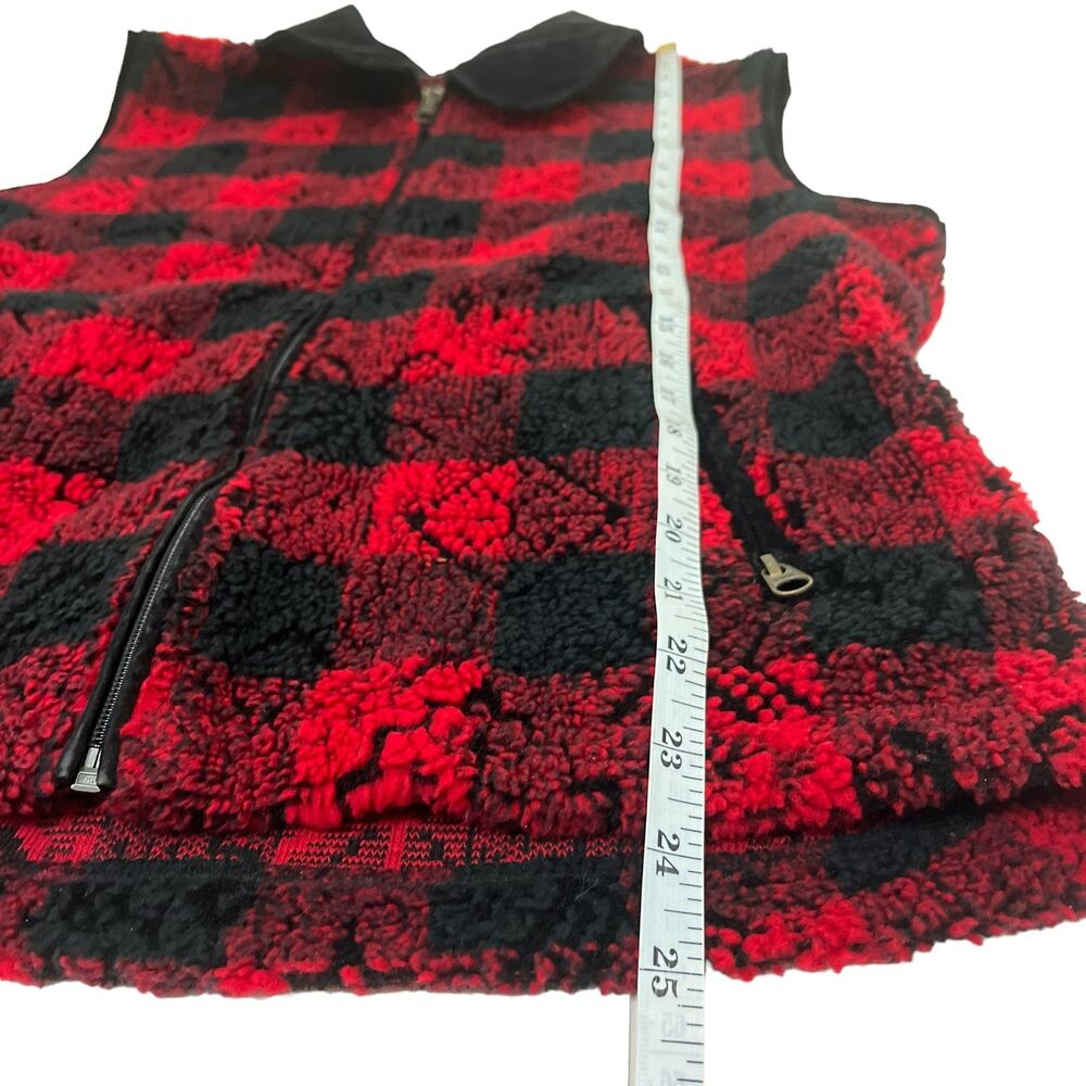 Woolrich Fleece Vest Buffalo Check Women’s Sz M Collar Zip Red Black Outerwear - Picture 10 of 12